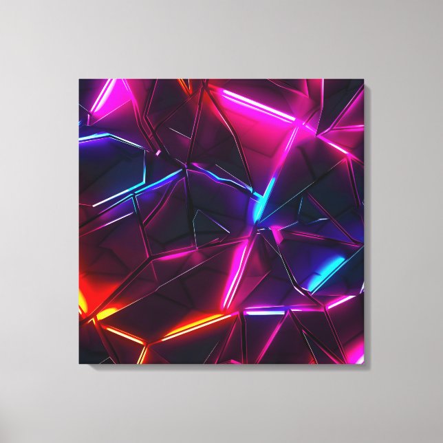 Neon Geometric Abstract Futuristic Cyberpunk Canvas Print (Front)