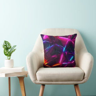 Neon Geometric Abstract Futuristic Cyberpunk Cushion