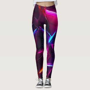 Neon Geometric Abstract Futuristic Cyberpunk Leggings