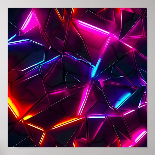 Neon Geometric Abstract Futuristic Cyberpunk Poster (Front)