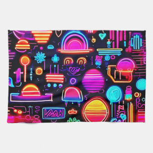 Neon Geometric Abstract Tea Towel