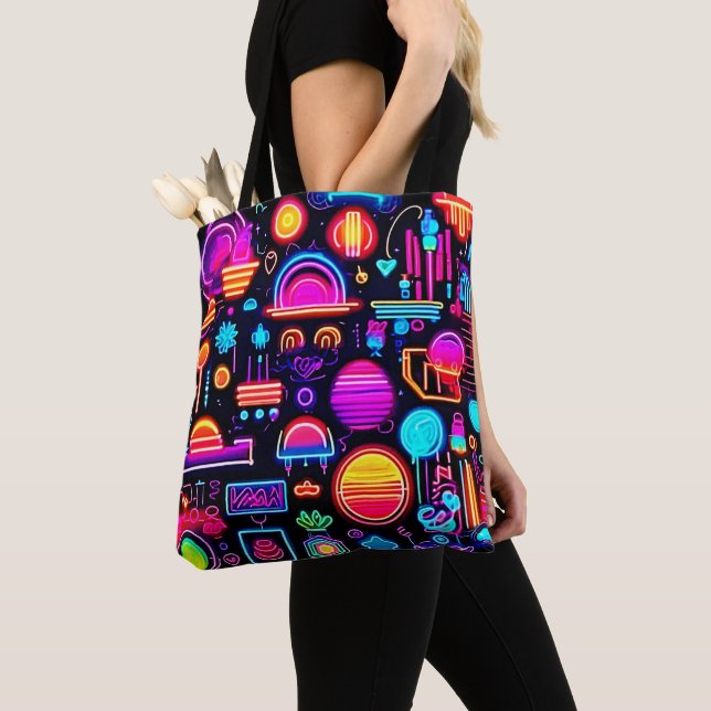 Neon Geometric Abstract Tote Bag (Close Up)