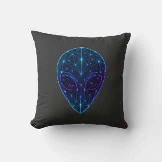 Neon Geometric Alien Head Constellation Cushion