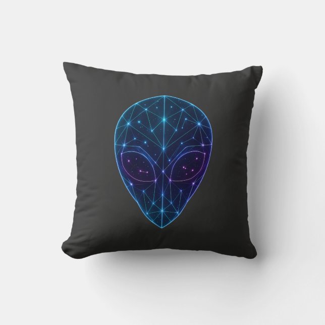 Neon Geometric Alien Head Constellation Cushion (Front)