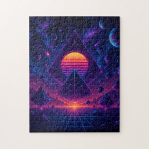 Neon Geometric Ascension in Deep Space Jigsaw Puzzle