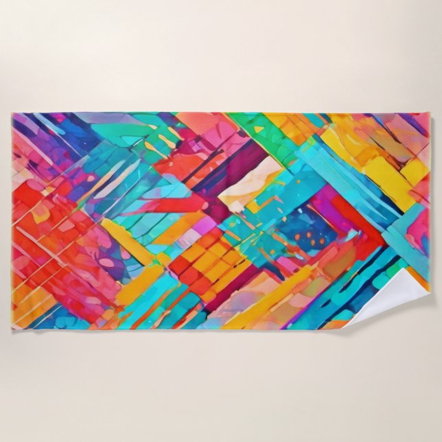 Neon Geometric Dreamscape Beach Towel (Front)