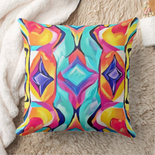 Neon Geometric Fusion Art Cushion
