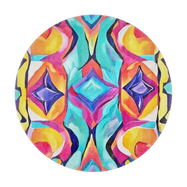Neon Geometric Fusion Art Cutting Board (Front)