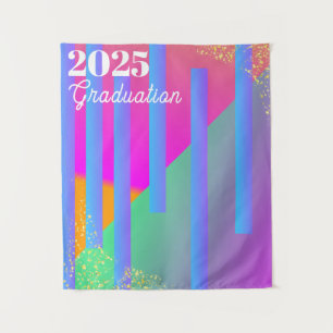 Neon Geometric Graduation Backdrop Tapestry