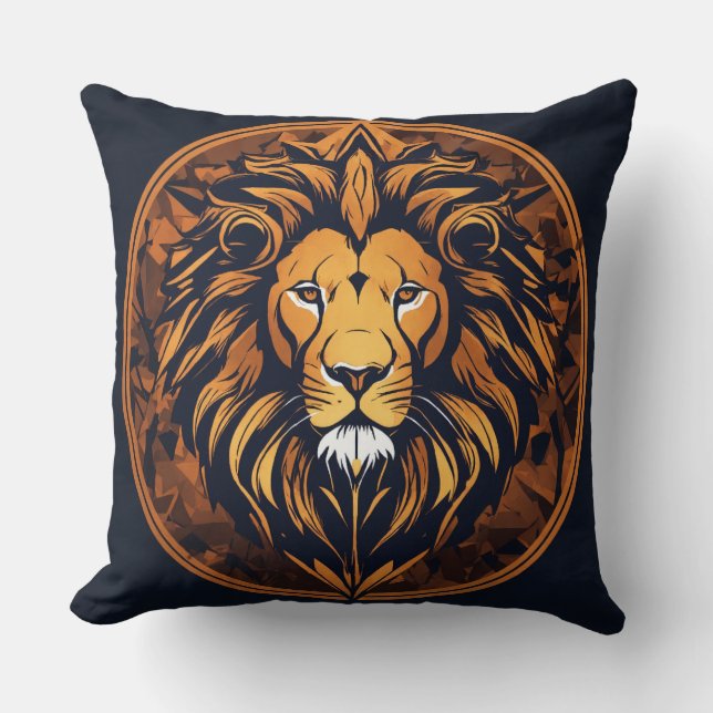 Neon Geometric Lion Emblem Tee Cushion (Front)