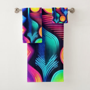 Neon Geometric Mandala Art Bath Towel Set