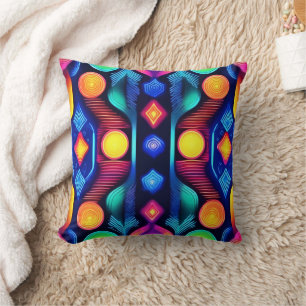 Neon Geometric Mandala Art Cushion