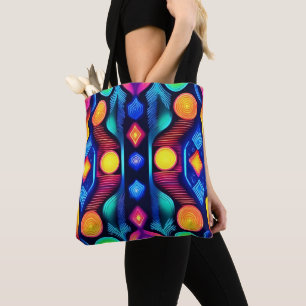 Neon Geometric Mandala Art Tote Bag