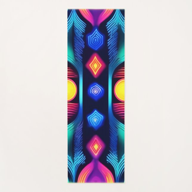 Neon Geometric Mandala Art Yoga Mat (Front)