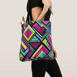 Neon Geometric Pop Art Tote Bag