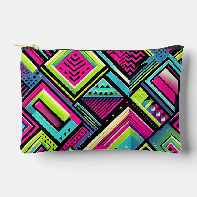 Neon Geometric Retro Vibes Accessory Pouch (Front)