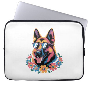 Neon German Shepherd with Sunglasses Laptop Sleeve