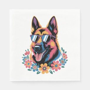 Neon German Shepherd with Sunglasses Napkin