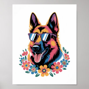 Neon German Shepherd with Sunglasses Poster