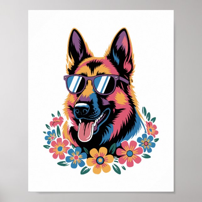 Neon German Shepherd with Sunglasses Poster (Front)