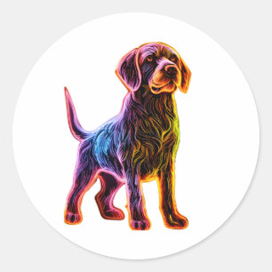 Neon German Wirehaired Pointer   Classic Round Sticker