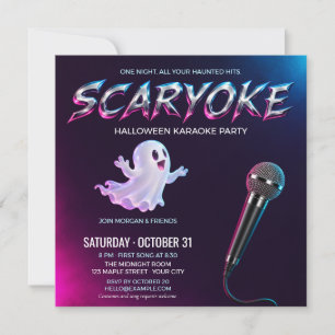 Neon Ghost Halloween Karaoke Party Invitation