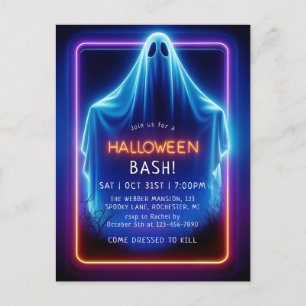 Neon ghost halloween postcard