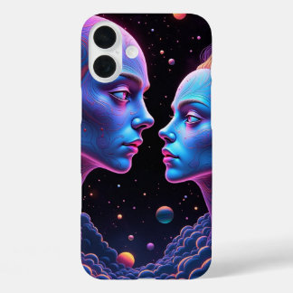 Neon ghost space- blue and purple halloween scary  iPhone 16 plus case