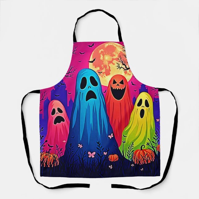 Neon Ghosts' Halloween Party Design Apron (Front)