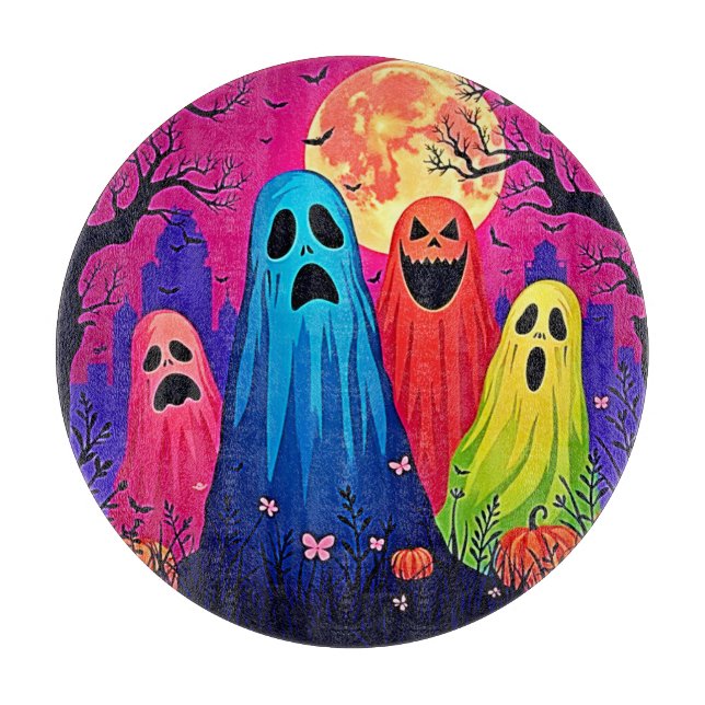 Neon Ghosts' Halloween Party Design Cutting Board (Front)