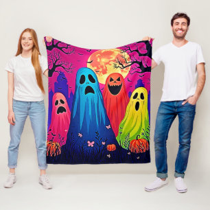 Neon Ghosts' Halloween Party Design Fleece Blanket