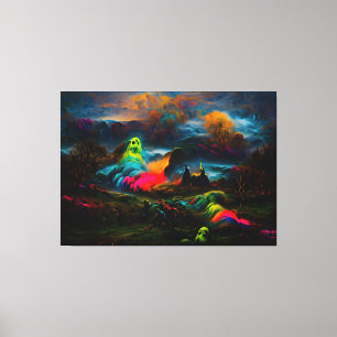 Neon Ghosts in a Haunted Fantasy Landscape Canvas Print