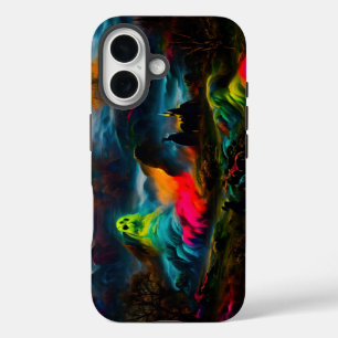 Neon Ghosts in a Haunted Fantasy Landscape iPhone 16 Case