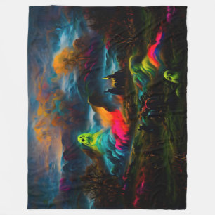 Neon Ghosts in a Haunted Fantasy Landscape Fleece Blanket
