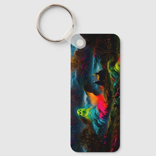 Neon Ghosts in a Haunted Fantasy Landscape Key Ring (Front)