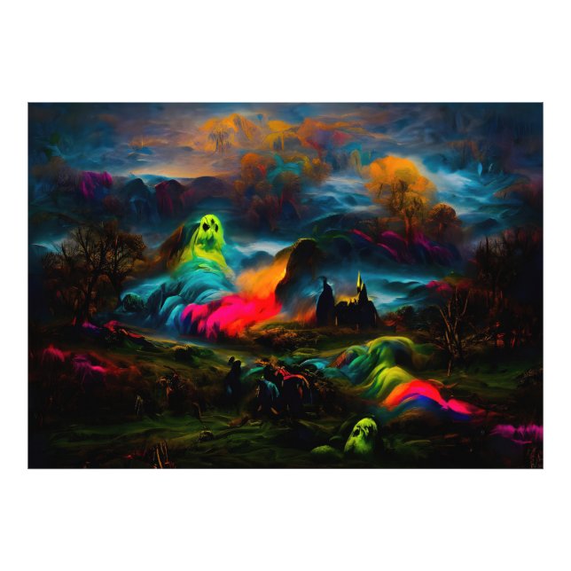 Neon Ghosts in a Haunted Fantasy Landscape Photo Print (Front)