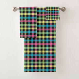 Neon Gingham Bath Towel Set