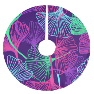 Neon Gingko Leaves: Bright Floral. Brushed Polyester Tree Skirt