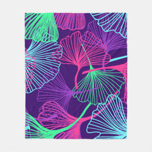 Neon Gingko Leaves: Bright Floral. Fleece Blanket