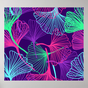 Neon Gingko Leaves: Bright Floral. Poster
