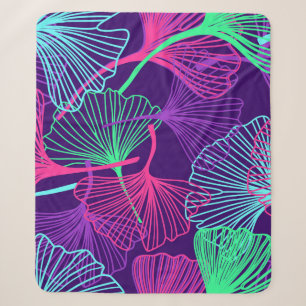 Neon Gingko Leaves: Bright Floral. Sherpa Blanket