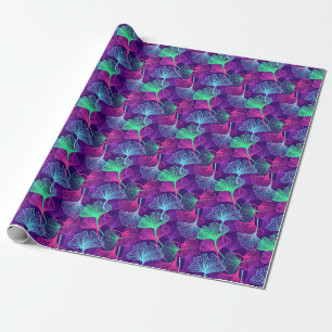 Neon Gingko Leaves: Bright Floral. Wrapping Paper
