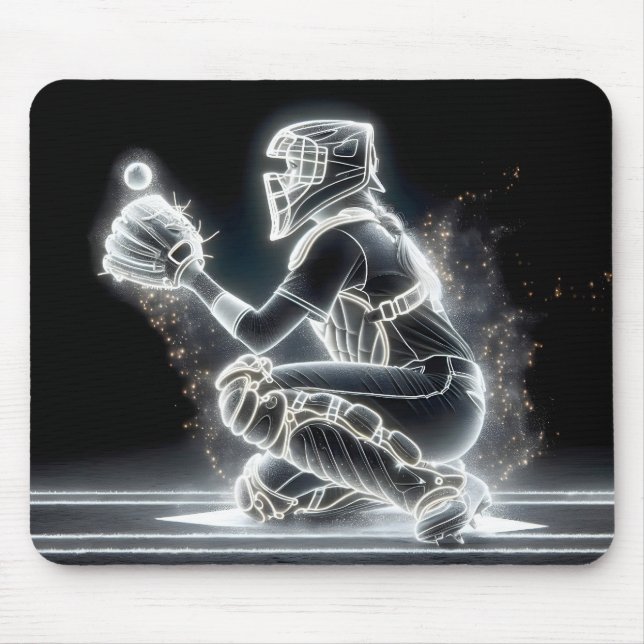 Neon Girl Baseball Catcher Mouse Mat (Front)