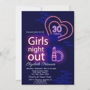 Neon Girls Night Out 30th Birthday Party   Invitation