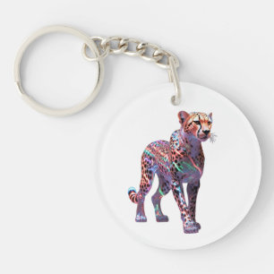 Neon Glass Cheetah Art – Colourful Energy Speed An Key Ring
