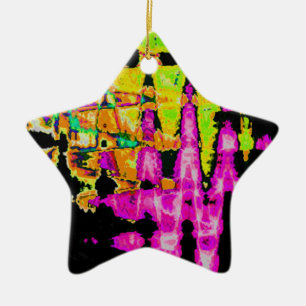 Neon Glitch Abstract Art Poster Print Ceramic Tree Decoration