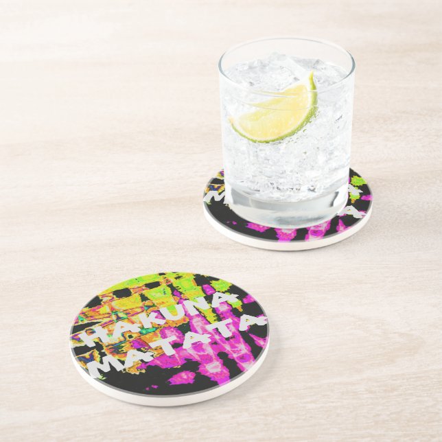 Neon Glitch Abstract Art Poster Print Coaster (Side)