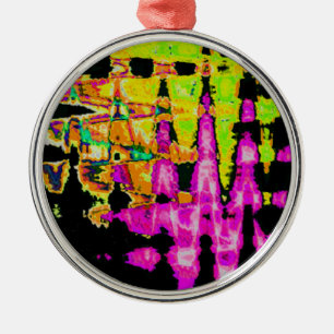 Neon Glitch Abstract Art Poster Print Ornament. Metal Tree Decoration