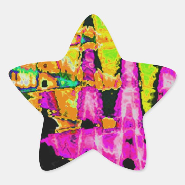 Neon Glitch Abstract Art Poster Print Star Sticker (Front)