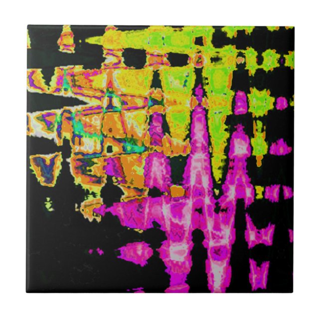 Neon Glitch Abstract Art Poster Print Tile (Front)